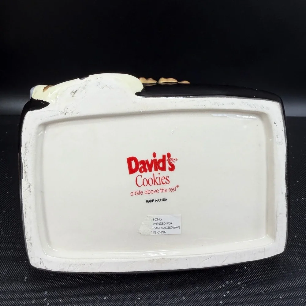 David's Cookies Ceramic Handbag Cookie Jar Container Purse Black Red Bow Tassels